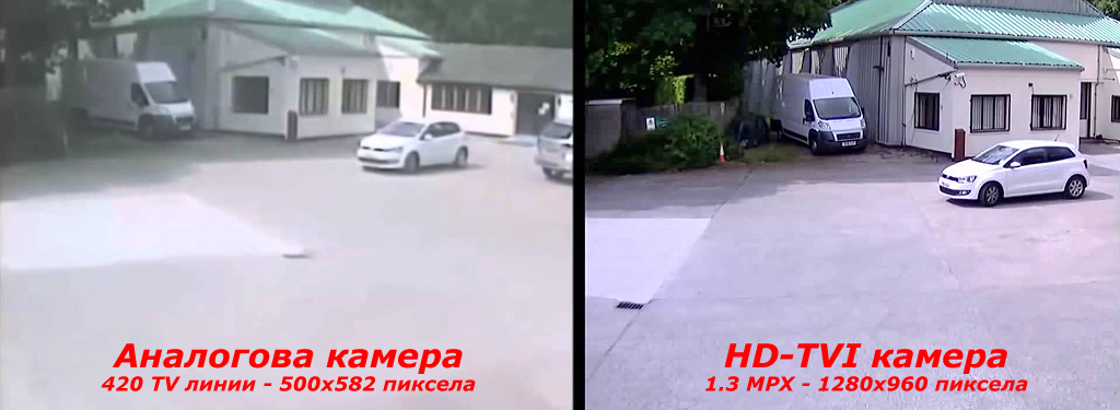 Сравнение между: Аналогова камера 420 TV линии и HD-TVI камера 1.3 мегапиксела